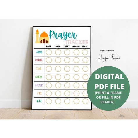 Salah Tracker Printable, Salah Tracker, Islamic Parenting, Prayer Tracker, Ramadan Printables, Muslim Prayer Room Ideas, Kids Prayer, Childrens Prayer, Prayer Corner