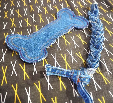 DIY Denim Dog Toys - 3 Winks Design Denim Dog Toys Diy, Sewing Jeans Dog, Denim Dog Toys, Denim Dog Toys Old Jeans, Upcycled Denim Dog Bed, Fleece Dog Chew Toys, Diy Dog Toys, Corgi Mix, How To Make Rope