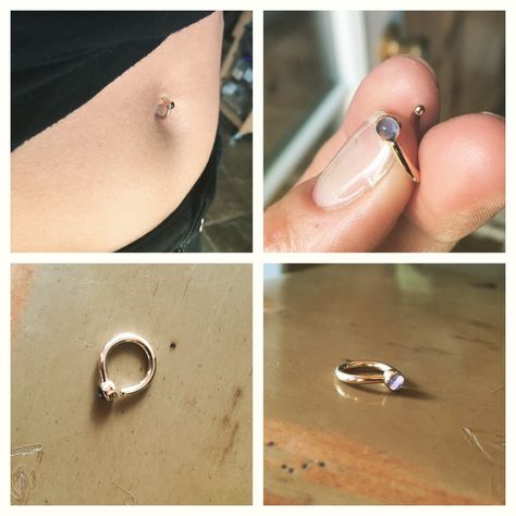 Finished this last night- Pebble Belly Ring in 14k gold fill| 14G| 11 mm with an open backed handmade tube bezel and a 3 mm iolite cab. The purple and gold really compliment each other beautifully  Etsy: Meliloo.etsy.com  Facebook page: Meliloo Piercings Simple, Stick N Poke Tattoo, Dance Jewelry, Belly Jewelry, Body Jewelry Piercing, Belly Piercing, Belly Button Ring, Button Ring, Piercing Tattoo