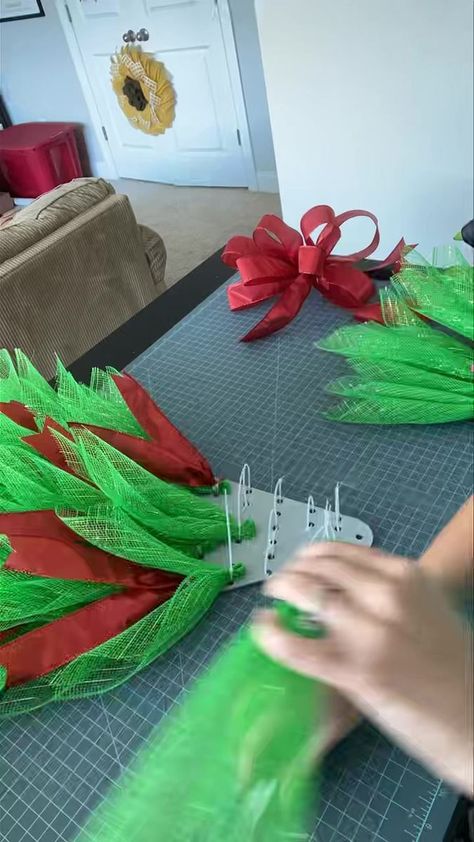 1M views · 17K reactions | Free tutorial on YouTube! Learn how to make a Christmas tree wreath on a UITC triangle board! Link in comments! #diychristmas #diywreath #wreathmaking... | By Carrie's Wreath Creations | Facebook Tree Wreaths Christmas, Uitc Christmas Tree, Christmas Tree Wreath Form, Christmas Tree Wreath Diy Mesh, Christmas Tree Wreath Tutorial, Yarn Wreath Diy, Deco Mesh Christmas Wreaths Diy, Tree Wreath Diy, Christmas Tree Wreath Diy