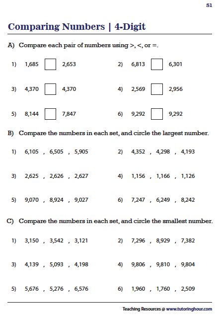 Comparing 4-Digit Numbers Comparing 4 Digit Numbers Worksheet, 4 Digit Numbers Worksheet, Comparing Numbers Worksheet, Worksheets 2nd Grade, Math Division Worksheets, Maths Worksheet, Mental Maths Worksheets, Math Fact Worksheets, Math Practice Worksheets