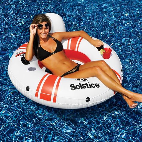 Look cool as you stay cool this season, whether you're floating down the river or chilling in the backyard pool. The Swimline Super Chill Vinyl with Nylon Mesh Single Seat Tube Pool Float has everything you need to have a good time on the water. This pool float comes equipped a Boston valve for quick inflation and deflation, a comfy headrest, and 2 onboard drink holders for your favorite libations. Constructed out of durable vinyl and supportive, cooling nylon mesh, this pool float is about to b White Swimming Pool, Inner Tube Float, Pool Tube, Inflatable Float, Pool Floats, Pool Toys, Inner Tube, Inner Tubes, Cool Pools