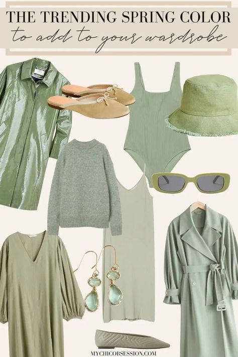 The trending color for spring and how to wear it! #sagegreen #pistachio #springfashion Green Sweater Outfit, Patent Trench Coats, Trendy Mom Outfits, My Chic Obsession, Pistachio Color, Pink Slip Dress, Green Trench Coat, Khaki Trench Coat, Vintage Denim Shorts