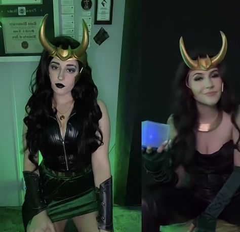 Hulk Costume For Women, Loki Woman Costume, Loki Halloween Costume Women, Loki Costume Female, Female Loki Costume, Lady Loki Costume, Loki Makeup, Loki Halloween Costume, Casual Halloween Costumes