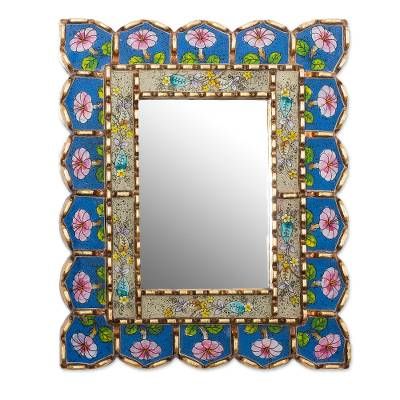 Rectangular Wall Mirror, Reverse Painted Glass, Flower Motifs, Wood Wall Mirror, Reverse Painted, Accent Mirror, Mirrors Wayfair, Colonial Style, Accent Mirrors