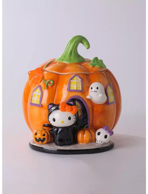 Hello Kitty Pumpkin House Candy Dish Pumpkin Shaped Cookies, Kitty Pumpkin, Hello Kitty Pumpkin, Hello Kitty Decorations, Spooky Halloween Costumes, Hello Kitty Kitchen, Spooky Candy, Orange Color Schemes, Hello Kitty Dress