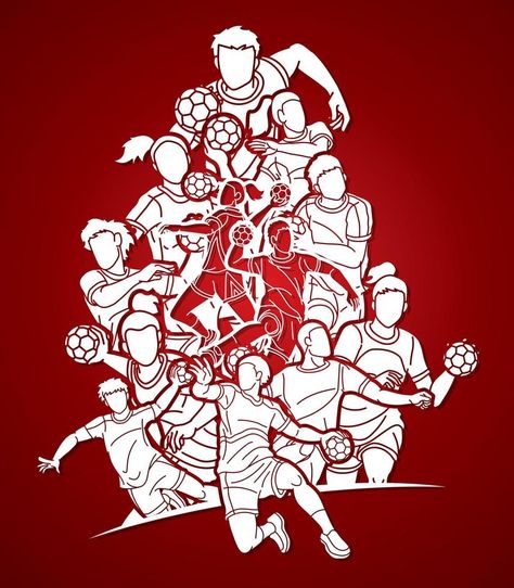 Group of Handball Sport Male and Female Players Team Mix Action Handball Poster, Team Handball, Handball Players, Vector Animation, Awards Trophy, Download Background, Male And Female, Abstract Backgrounds, Event Design