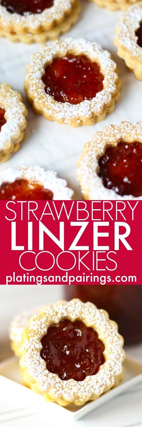 These Linzer Cookies with Strawberry Jam are a delightful, sweet treat that's perfect for holidays like Christmas and Valentine's Day! | platingsandpairings.com Easy Linzer Cookies Recipe, Linzer Cookies Recipe, Simple Cookie, Chocolate Chip Shortbread Cookies, Quick Cookies, Strawberry Jam Recipe, Linzer Cookies, Jam Cookies, Spice Cookies