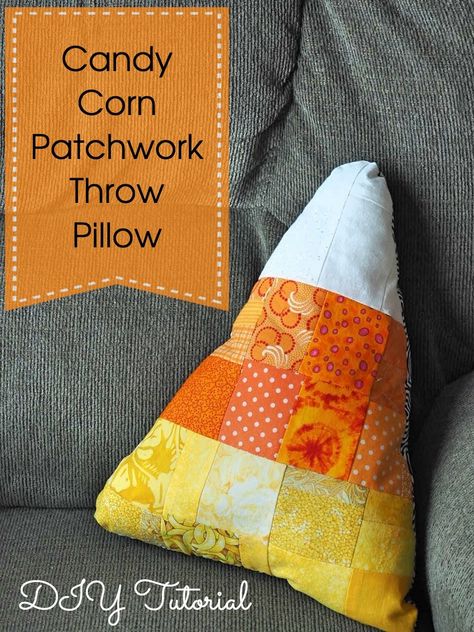 How to Make a Patchwork Candy Corn Throw Pillow Out of Fabric Scraps Kitchenaid Cover, Halloween Sewing Projects, Halloween Quilt Patterns, Fall Sewing Projects, Throw Pillow Diy, Halloween Sewing, Fall Sewing, Appliance Covers, Holiday Quilts