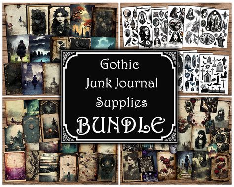 Gothic Junk Journal Printables Free, Gothic Junk Journal, Journal Printables Free, Junk Journal Supplies, Scrapbooking Kit, Journal Supplies, Atc Cards, Journaling Scrapbooking, Journal Printable