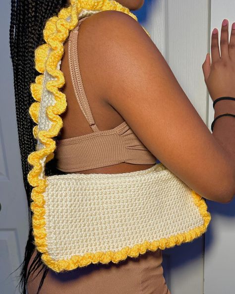 Introducing our new ✨Crochet Croquette Ruffle Shoulder Bag✨ Now available in my Etsy Shop!!🤗 - - - - #handmade #amigurumi #crocheting #crochetersofinstagram #crochetaddict #crochet #crochetshop #crochetaddict #crochetlove #crochethats Crochet Ruffle Bag, Crochet Croquette, Ruffles Bag, Crochet Ruffle, Hobbies To Try, Crochet Shoulder Bag, Crochet Shop, Crochet Business, Crochet Inspo