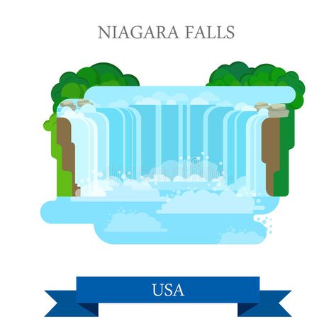 Niagara Falls in United States / Canada. Flat cart. Oon style historic sight sho #Sponsored , #Paid, #Ad, #United, #Niagara, #Falls, #States Vintage Graphic Design, Niagara Falls, Cartoon Styles, Monument, Stock Illustration, Stock Vector, Vector Illustration, United States, Architecture