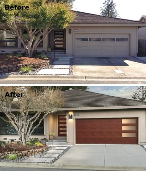 3 Ways a New Garage Door Can Transform Your Curb Appeal - Bob Vila Contemporary Garage, Garage Door Windows, Modern Garage Doors, Wood Garage, Mid Century Modern Exterior, Garage Door Styles, House Makeovers, Wood Garage Doors, Garage Door Design