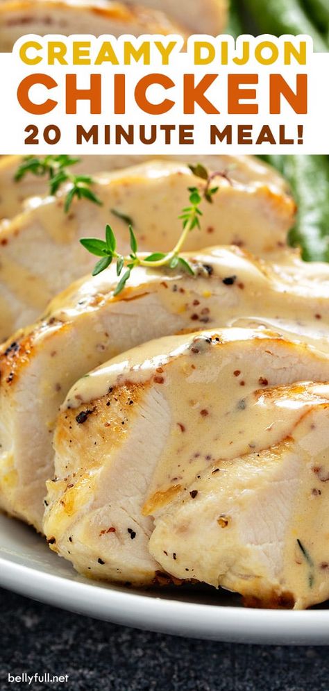 Sautéed chicken breasts paired with a luscious mustard cream sauce sounds and tastes top notch, but is ridiculously easy to make. Serve with your favorite roasted green vegetable or side salad for a full meal. This is a true weeknight dinner coming together in only 20 minutes! Spring Chicken Breast Recipes, Full Meals Dinners, Healthy Sides With Chicken, Healthy Dinner Sides For Chicken, Full Dinner Meals With Sides, Easy Weeknight Chicken Dinners, Light Chicken Dinner, Easy Meals With Chicken Breast, Sauteed Chicken Recipes