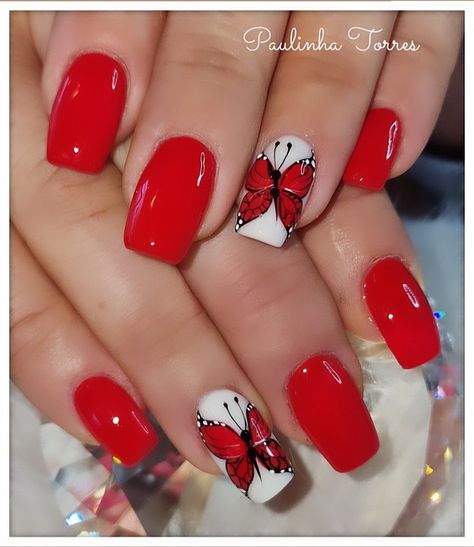 Summer Nails 2023 | Hottest Nails | Long and Short Nails Butterfly Nails Design Ideas, Nails Rojas Cortas, Red Nail Designs Summer, Nail Art Rouge, Smart Nails, Red Nail Art Designs, Butterfly Nail Designs, Fruit Nail Art, Unghie Nail Art