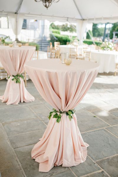 pink cocktail linens with greenery rings | Kim Box Blush Tablecloth, Wedding Cocktail Tables, Rustic Wedding Decorations, Alabama Weddings, Wedding Table Decorations, Southern Weddings, Wedding Cocktails, Wedding Cake Designs, Blush Wedding