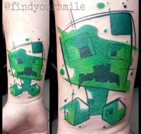 Cute Abstract Creeper, minecraft Minecraft Watercolor, Creeper Tattoo, Disney Watercolor Tattoo, Minecraft Tattoo, Watercolor Tattoo Artists, Watercolour Tattoos, Worlds Best Tattoos, Fan Tattoo, Watercolor Tattoos