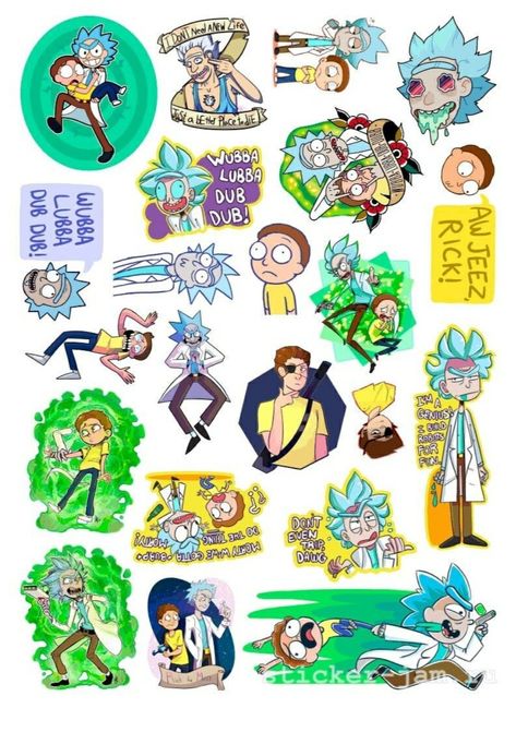 Rick And Morty Stickers, Scrapbook Printables Free, Rick And Morty Characters, Rick And Morty Poster, Planner Stickers Printable, Iphone Stickers, Rick Y Morty, Tumblr Stickers, Tattoo Design Book