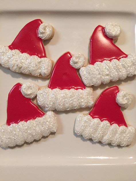 Santa Hat Sugar Cookies, Christmas Hat Cookies, Santa Claus Cookies Decorated, Santa Hat Cookies Decorated, Santa Sugar Cookies Decorated, Santa Hat Cookies, Santa Sugar Cookies, Christmas Cookies Santa, Favorite Christmas Desserts