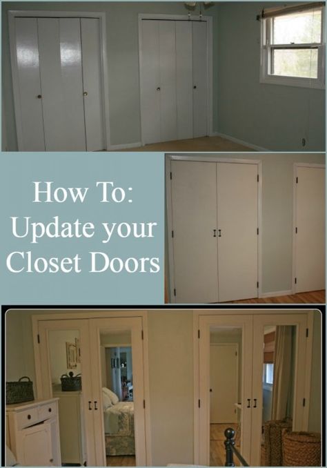 How to update your bi-folding closet doors How To Add Mirrors To Closet Doors, Diy Mirror Bifold Closet Doors, Repurpose Folding Closet Doors, Add Mirror To Door, Bifold Mirror Closet Door Makeover, Diy Closet Mirror Doors, Diy Mirrored Closet Doors, Add Mirrors To Closet Doors, Mirror Closet Doors Diy