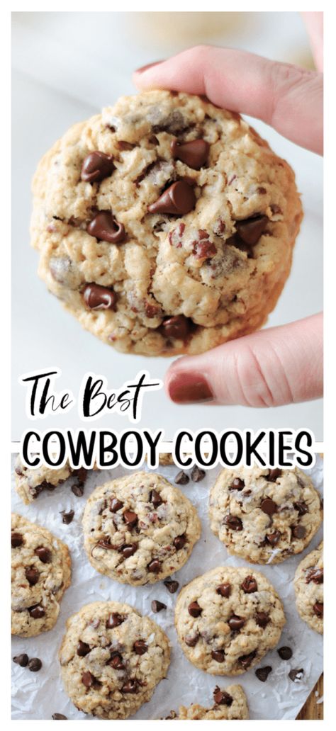 Cowboy Cookies Best Cowboy Cookies, Laura Bush Cowboy Cookies, Cowboy Cookie Recipe, Oatmeal Chocolate Chip Cookie Recipe, Coconut Chocolate Chip Cookies, Coconut Oatmeal, Cowboy Cookies, Cookies Soft, Chewy Cookies