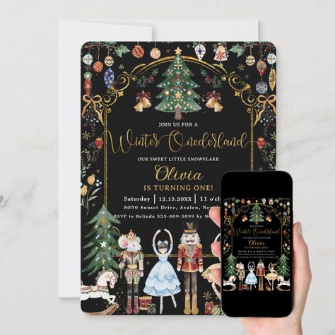 Winter Birthday Party Invitations, Nutcracker Christmas Party, Nutcracker Birthday, Winter Birthday Invitations, Christmas Birthday Invitations, Winter Onederland Birthday Party, Winter Invitations, Onederland Birthday Party, Winter Birthday Parties