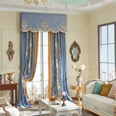 Picked for you Luxury Drapery, Curtain Designs For Bedroom, Tuscan Style Homes, Curtains Width, Embroidered Velvet, Custom Drapes, Curtain Valance, How To Make Curtains, Tuscan Style