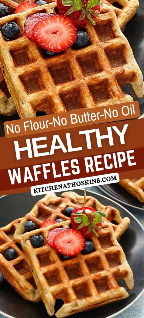 Learn how to make healthy waffles in a blender with oatmeal. This easy waffle recipe is perfect for kids and can be made ahead and frozen to be reheated later for busy mornings. Get the easy healthy waffles recipe at kitchenathoskins.com. Waffle Recipes Healthy, Healthy Waffle Recipe Kids, Healthy Waffles For Kids, Oatmeal Waffles Healthy, Healthy Waffles Recipe, Easy Oatmeal Breakfast, Waffles Recipe Easy, Waffle Recipe Easy, Healthy Waffle Recipe