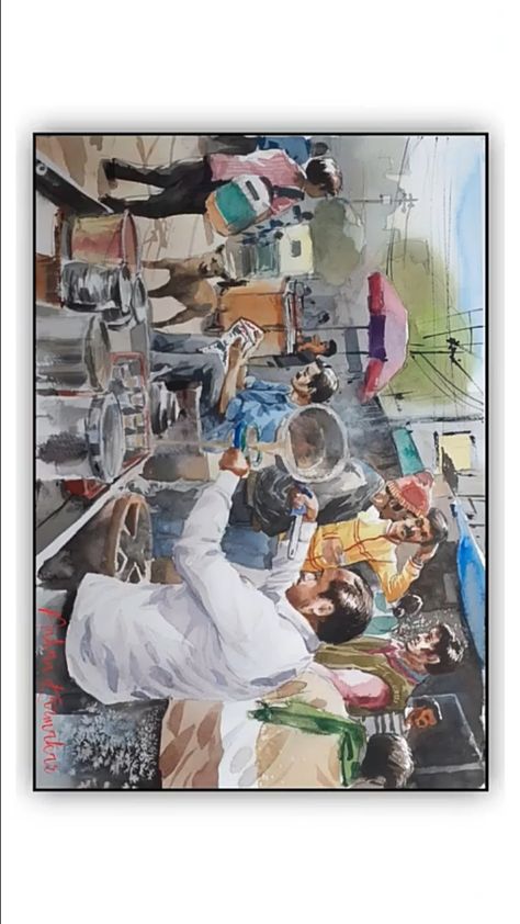 Subject Drawing Watercolor Painting, Watercolor Memory Drawing, Market Scene Composition, Figure Composition Paintings, Human Composition Painting Watercolour, Figure Composition Watercolor, Memory Drawing Watercolor Painting, Composition Painting Watercolour, Easy Composition Painting