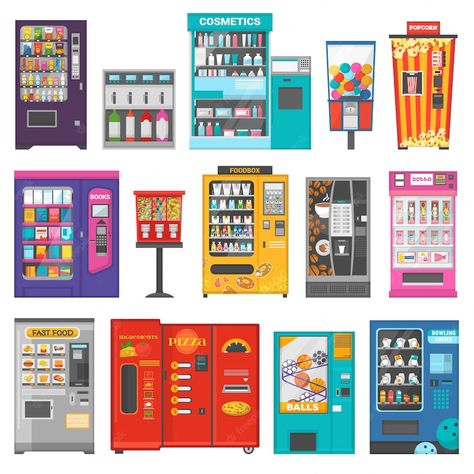 Vending Machine Illustration, Water Vending Machine, Vendor Machine, Drinks Illustration, Vending Machine Design, Soda Vending Machine, Drink Machine, Vending Machine Business, Drinks Machine