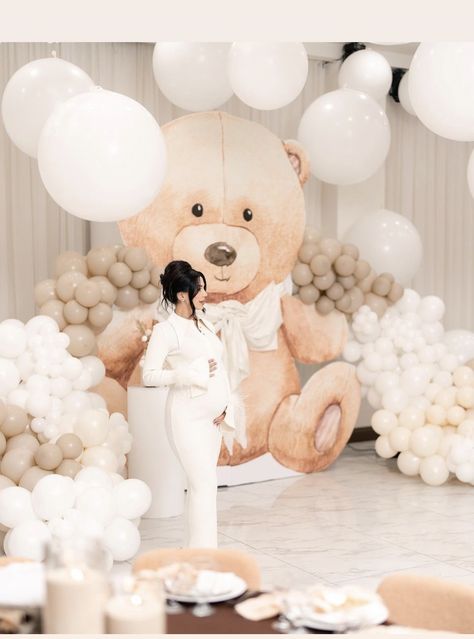 Gender Reveal White Theme, Best Gender Reveal Ideas Creative, Elegant Gender Reveal Party, Teddy Bear Gender Reveal, Bear Gender Reveal, Gender Reveal Baby Shower Themes, Classy Baby Shower, Idee Babyshower, Christmas Decorations Outdoor