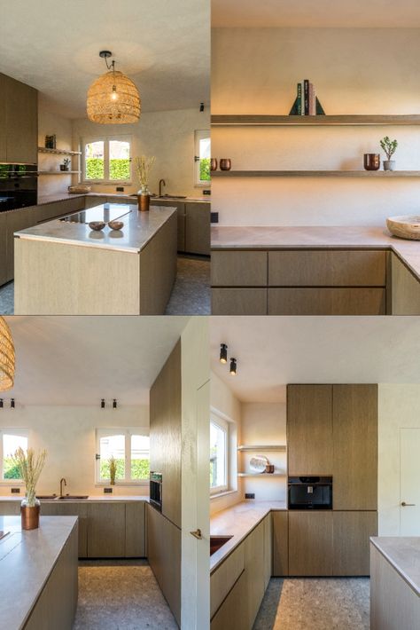 Entry Wall, Travertine Stone, Oak Kitchen, Feature Wall, Wall Shelves, Breakfast Bar, Shelves, Interior Design, Stone