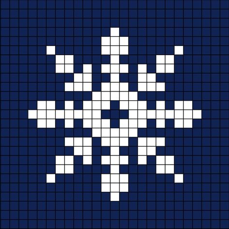 A pixel art template of a snowflake shaped like an ex and plus on top of one another. Snowflake Grid Pattern, Snowflake Alpha Pattern, Snowflake Knitting Chart, Winter Alpha Pattern, Snowflake Pixel Art, Snowflake Knitting Pattern, Christmas Grid Pattern, Christmas Pixel Pattern, Christmas Pixel Grid