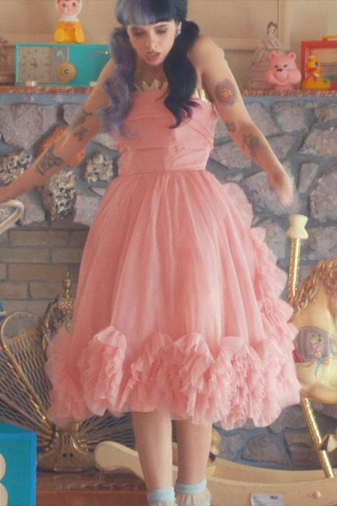 Celebrity Inspired Strapless Sweet 16 Pink Dress Melanie Martinez Pity Party, Melanie Martinez Dress, Pink Sweet 16 Dress, Melanie Martinez Outfits, Pink Sweet 16, Character Profiles, Pity Party, Pink Party Dresses, Celebrity Look Alike