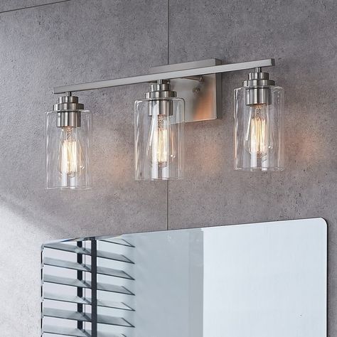 KAWOTI 3 Light Bathroom Vanity Light with Clear Glass Shade - On Sale - Bed Bath & Beyond - 37174766 Bathroom Lighting Over Mirror Chrome, 3 Light Bathroom Vanity Light, Light Bathroom Vanity, Light Bathroom, Bathroom Vanity Light, Vanity Lights, Bathroom Remodeling, Lighting Store, Bathroom Vanity Lighting