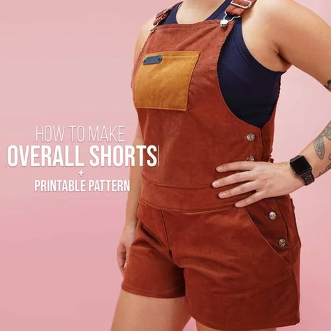 Overall Shorts Sewing Pattern, Diy Overall Shorts, Womens Overall Pattern, Free Overall Pattern Women, Overalls Pattern Sewing Free, Overall Shorts Pattern, Diy Jumpsuit Pattern, Diy Overalls, Overalls Women Shorts