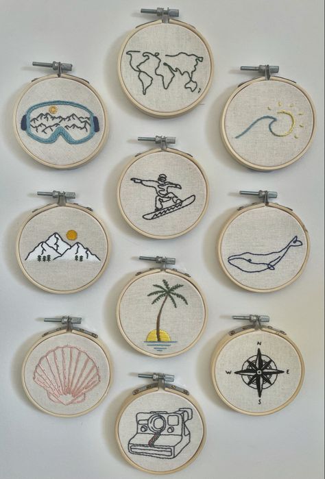 One Color Embroidery Ideas, Easy Embroidery Hoop Designs, Embroidery Cool Designs, Simple Small Embroidery Designs, Embroidery Patterns Easy Simple, Simple Line Embroidery, Embroidery Easy Ideas Simple, Beginner Embroidery Designs, Embroidery Outdoorsy