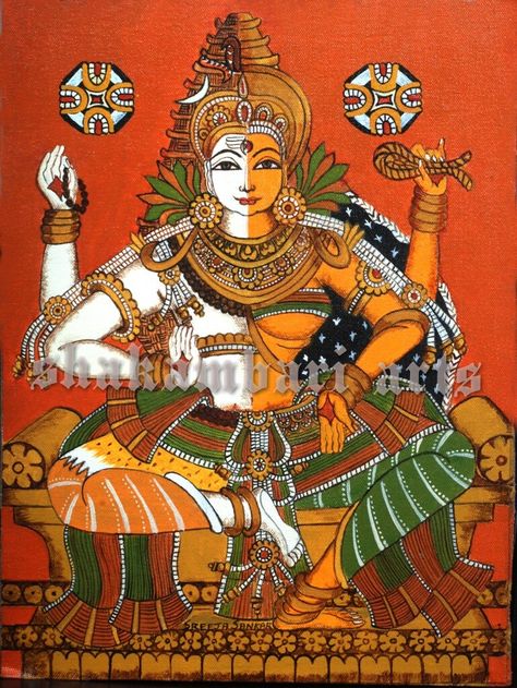 Ardhanareeswara mural - Folk Acrylic Painting | World Art Community Ardhnareshwar Paintings, Ardhnarishwar Painting, Madhubani Paintings Peacock, Kerala Mural Painting, Kalamkari Painting, Contemporary Folk Art, Indian Art Gallery, Tanjore Painting, Painting Canvases