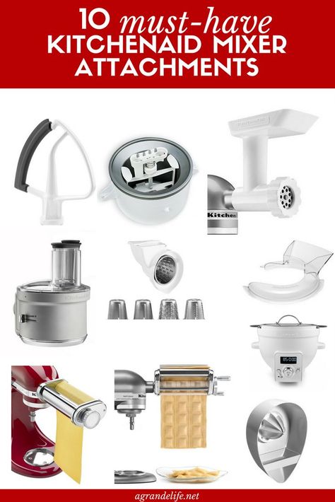 10 Must-Have KitchenAid Mixer Attachments - READ THIS FIRST! Kitchen Aid Mixer Attachment Organizer, Kitchenaid Mixer Attachments Storage, Kitchenaid Mixer On Counter, Kitchenaid Mixer Recipes, Kitchenaid Mixer Attachments, Kitchenaid Attachment, Kitchenaid Attachments, Kitchenaid Stand Mixer Recipes, Kitchenaid Stand Mixer Attachments