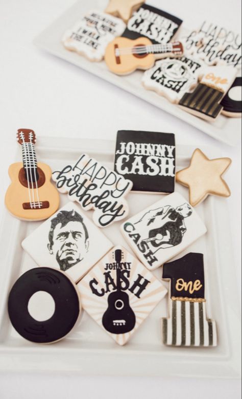 Johnny Cash Birthday, First Birthday Theme Boy, Rock And Roll Birthday, 85th Birthday, 1st Birthday Party Themes, First Birthday Themes, Boy First Birthday, Johnny Cash, Birthday Cookies