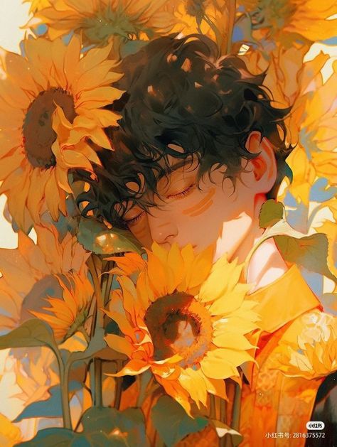 Sunflower Wallpaper, Sunflower Art, Anime Artwork Wallpaper, Guy Drawing, Ethereal Art, Beautiful Fantasy Art, Boy Art, Cute Wallpaper Backgrounds, Surreal Art