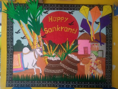 Sankranthi Board Decoration Ideas, Sankranti Bulletin Board Ideas, Pongal Bulletin Board Ideas, Sankranti Decoration At School, Makar Sankranti Board Decoration Ideas, Pongal Chart Ideas For School, Pongal Notice Board Decoration, Pongal Decoration Ideas For School, Makar Sankranti Decoration Ideas