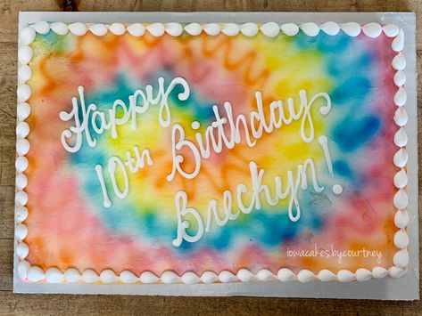 Tie Dye Sheet Cake, Birthday Sheet Cake, Tie Dye Sheets, Wilton Decorating Tips, Tie Dye Birthday Party, Hey Bear, Neapolitan Cake, Tie Dye Birthday, Sheet Cake Designs