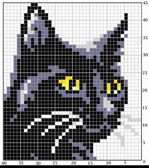 Black Cat Pixel Art, Kat Haken, Black Cat Cross Stitch, Cat Cross Stitches, Scarf Ideas, Graph Crochet, Fair Isle Knitting Patterns, Crochet Cat Pattern, Pixel Crochet