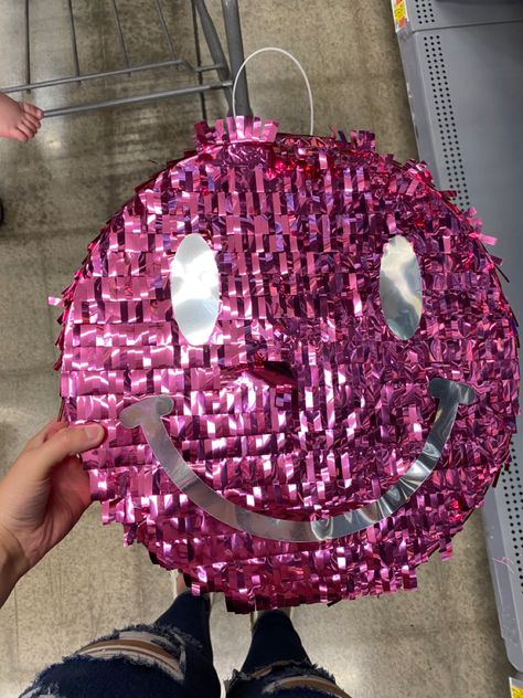 Pink Smiley Face Birthday Cake, Pink Smiley Face Birthday Party Ideas, Hot Pink Smiley Face Birthday Party, Smiley Face Party, Pink Smiley Party, Preppy Pinata, Preppy Party, Birthday Pinata, 13th Birthday Parties