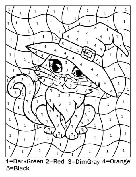 Halloween color by number coloring page ... | Premium Vector #Freepik #vector #halloween-coloring-page Color By Numbers Halloween, Halloween Paint By Number, Halloween Color By Number Free Printable, Color By Number Halloween, Halloween Color By Number, Kittens Coloring, Free Halloween Coloring Pages, Halloween Coloring Sheets, Stitch Coloring Pages