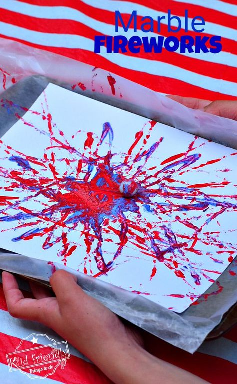 Summer Bonfire, Fourth Of July Crafts For Kids, Firework Painting, Fireworks Craft, 4th July Crafts, Craft Easy, Marble Painting, Patriotic Crafts, New Year's Crafts