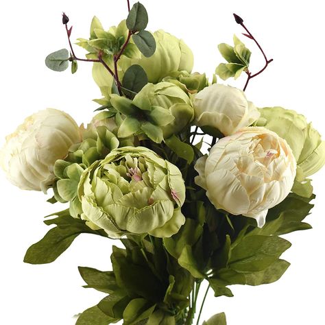 FiveSeasonStuff Vintage Artificial Flowers Green & Beige Peony and Hydrangeas (1 Bouquet) : Amazon.co.uk: Home & Kitchen Wedding Toss, Decor Centerpieces, Peony Bud, Peonies And Hydrangeas, Eco Wedding, Silk Peonies, Vintage Wedding Theme, Artificial Peonies, Nature Color Palette