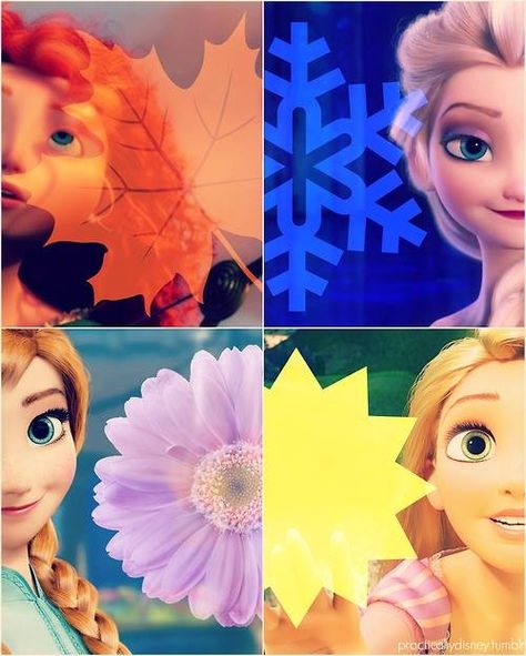 Disney Princesses Season - Merida - Elsa - Anna - Rapunzel Brave Disney Princess, All The Disney Princesses, Queen And Princess, Brave Disney, Princess Anna Frozen, Frozen And Tangled, Disney Brave, Images Disney, Disney Pixar Movies