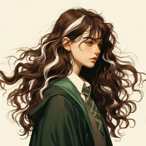 Harry Potter Hair Dye, Draco Malfoy Artbreeder, Slytherin Girl Fanart, Female Oc Ideas Character Design Inspiration, Harry Potter Oc Character, Harry Potter Oc Art, Harry Potter Oc Girl, Slytherin Harry Potter Fanart, Slytherin Female